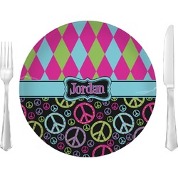 Harlequin & Peace Signs Glass Lunch / Dinner Plate 10" (Personalized)