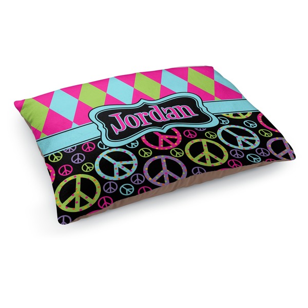 Custom Harlequin & Peace Signs Dog Bed - Medium w/ Name or Text