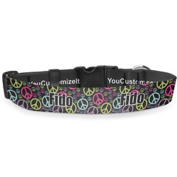 Harlequin & Peace Signs Deluxe Dog Collar - Large (13" to 21") (Personalized)