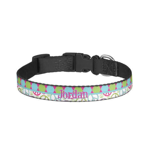 Custom Harlequin & Peace Signs Dog Collar - Small (Personalized)