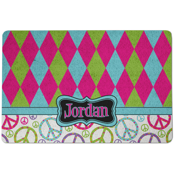 Custom Harlequin & Peace Signs Dog Food Mat w/ Name or Text