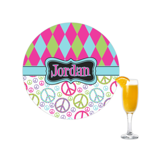 Custom Harlequin & Peace Signs Printed Drink Topper - 2.15" (Personalized)