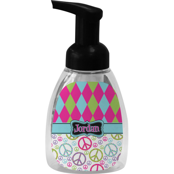 Custom Harlequin & Peace Signs Foam Soap Bottle - Black (Personalized)