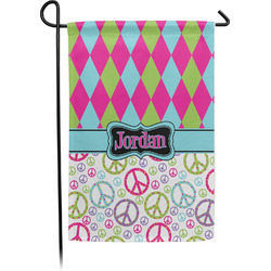 Harlequin & Peace Signs Small Garden Flag - Single Sided w/ Name or Text