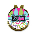 Harlequin & Peace Signs Golf Ball Marker - Hat Clip - Gold