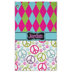 Harlequin & Peace Signs Golf Towel - Poly-Cotton Blend - Large w/ Name or Text