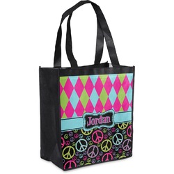 Harlequin & Peace Signs Grocery Bag (Personalized)