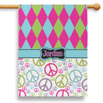 Harlequin & Peace Signs 28" House Flag - Double Sided (Personalized)