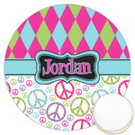 Harlequin & Peace Signs Printed Cookie Topper - 3.25" (Personalized)