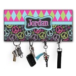 Harlequin & Peace Signs Key Hanger w/ 4 Hooks w/ Name or Text