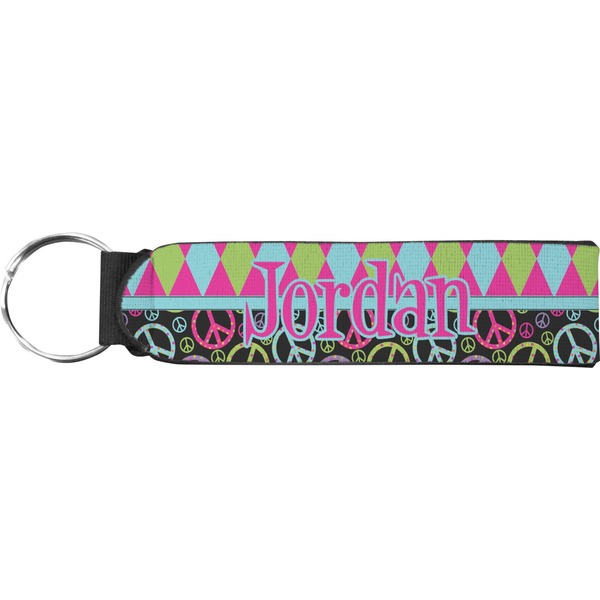 Custom Harlequin & Peace Signs Neoprene Keychain Fob (Personalized)