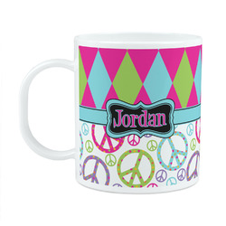 Harlequin & Peace Signs Plastic Kids Mug (Personalized)