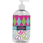 Harlequin & Peace Signs Plastic Soap / Lotion Dispenser (16 oz - Large - White) (Personalized)