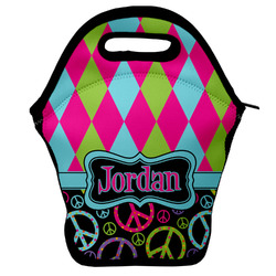 Harlequin & Peace Signs Lunch Bag w/ Name or Text