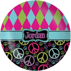 Harlequin & Peace Signs Melamine Plate (Personalized)