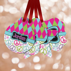 Harlequin & Peace Signs Metal Ornaments - Double Sided w/ Name or Text