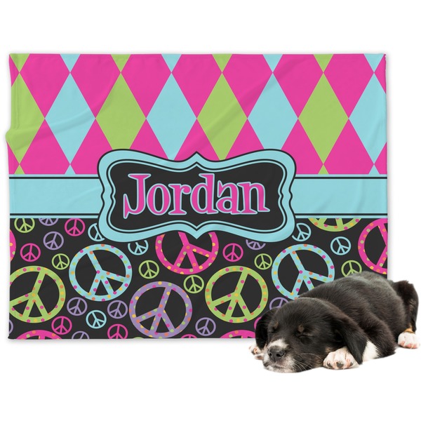 Custom Harlequin & Peace Signs Dog Blanket - Large (Personalized)