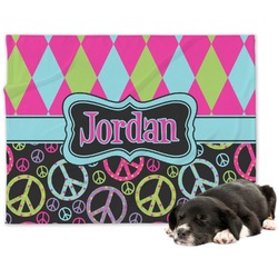 Harlequin & Peace Signs Dog Blanket - Regular (Personalized)