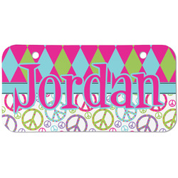 Harlequin & Peace Signs Mini/Bicycle License Plate (2 Holes) (Personalized)