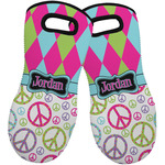 Harlequin & Peace Signs Neoprene Oven Mitts - Set of 2 w/ Name or Text