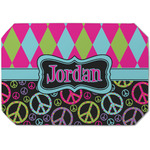 Harlequin & Peace Signs Dining Table Mat - Octagon (Single-Sided) w/ Name or Text