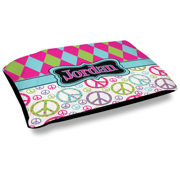 Custom Harlequin & Peace Signs Dog Bed w/ Name or Text