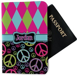 Harlequin & Peace Signs Passport Holder - Fabric (Personalized)