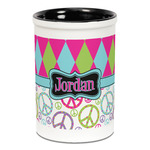 Harlequin & Peace Signs Ceramic Pencil Holders - Black