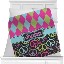 Harlequin & Peace Signs Minky Blanket - Toddler / Throw - 60"x50" - Double Sided (Personalized)