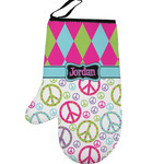 Harlequin & Peace Signs Left Oven Mitt (Personalized)