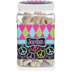 Harlequin & Peace Signs Dog Treat Jar (Personalized)