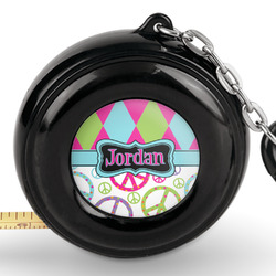 Harlequin & Peace Signs Pocket Tape Measure - 6 Ft w/ Carabiner Clip (Personalized)
