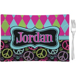 Harlequin & Peace Signs Glass Rectangular Appetizer / Dessert Plate (Personalized)