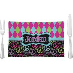 Harlequin & Peace Signs Rectangular Glass Lunch / Dinner Plate - Single or Set (Personalized)
