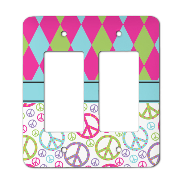 Custom Harlequin & Peace Signs Rocker Style Light Switch Cover - Two Switch