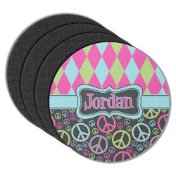 Harlequin & Peace Signs Round Rubber Backed Coasters - Set of 4 (Personalized)