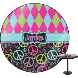 Harlequin & Peace Signs Round Table - 24" (Personalized)