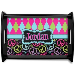 Harlequin & Peace Signs Black Wooden Tray - Small (Personalized)