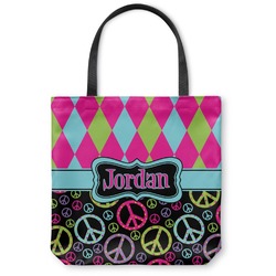 Harlequin & Peace Signs Canvas Tote Bag - Small - 13"x13" (Personalized)