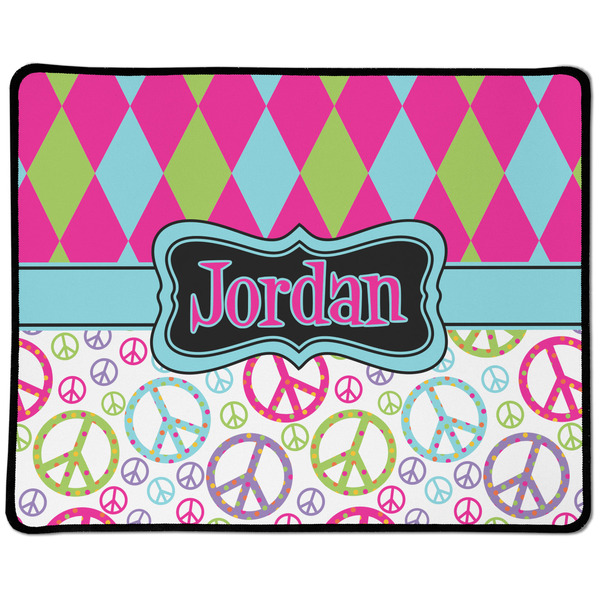 Custom Harlequin & Peace Signs Large Gaming Mouse Pad - 12.5" x 10" (Personalized)