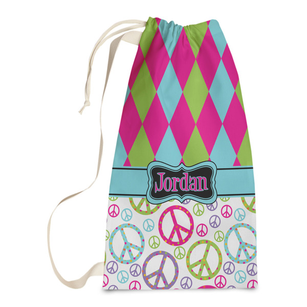 Custom Harlequin & Peace Signs Laundry Bags - Small (Personalized)