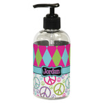 Harlequin & Peace Signs Plastic Soap / Lotion Dispenser (8 oz - Small - Black) (Personalized)