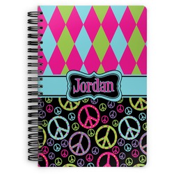 Harlequin & Peace Signs Spiral Notebook (Personalized)