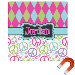 Harlequin & Peace Signs Square Car Magnet - 6" (Personalized)