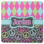 Harlequin & Peace Signs Square Rubber Backed Coaster (Personalized)