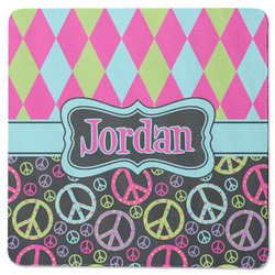 Harlequin & Peace Signs Square Rubber Backed Coaster (Personalized)