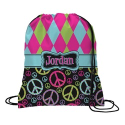 Harlequin & Peace Signs Drawstring Backpack - Medium (Personalized)