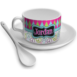 Harlequin & Peace Signs Tea Cup - Single (Personalized)