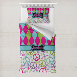 Harlequin & Peace Signs Toddler Bedding w/ Name or Text
