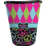 Harlequin & Peace Signs Waste Basket - Single Sided (Black) (Personalized)